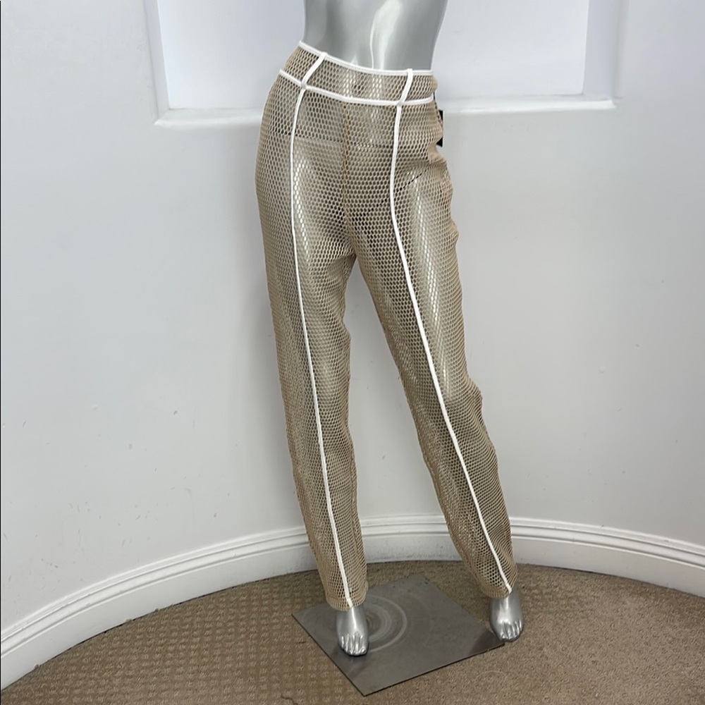 JLUXLABEL Hasley Tan Mesh Open Knit Pants Minimalist Resort-wear Size S